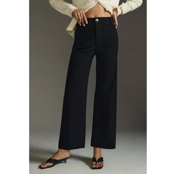 Maeve Pants 27P The Colette Wide Leg Crop Linen Blend Black Casual Work Chic - Picture 2 of 14